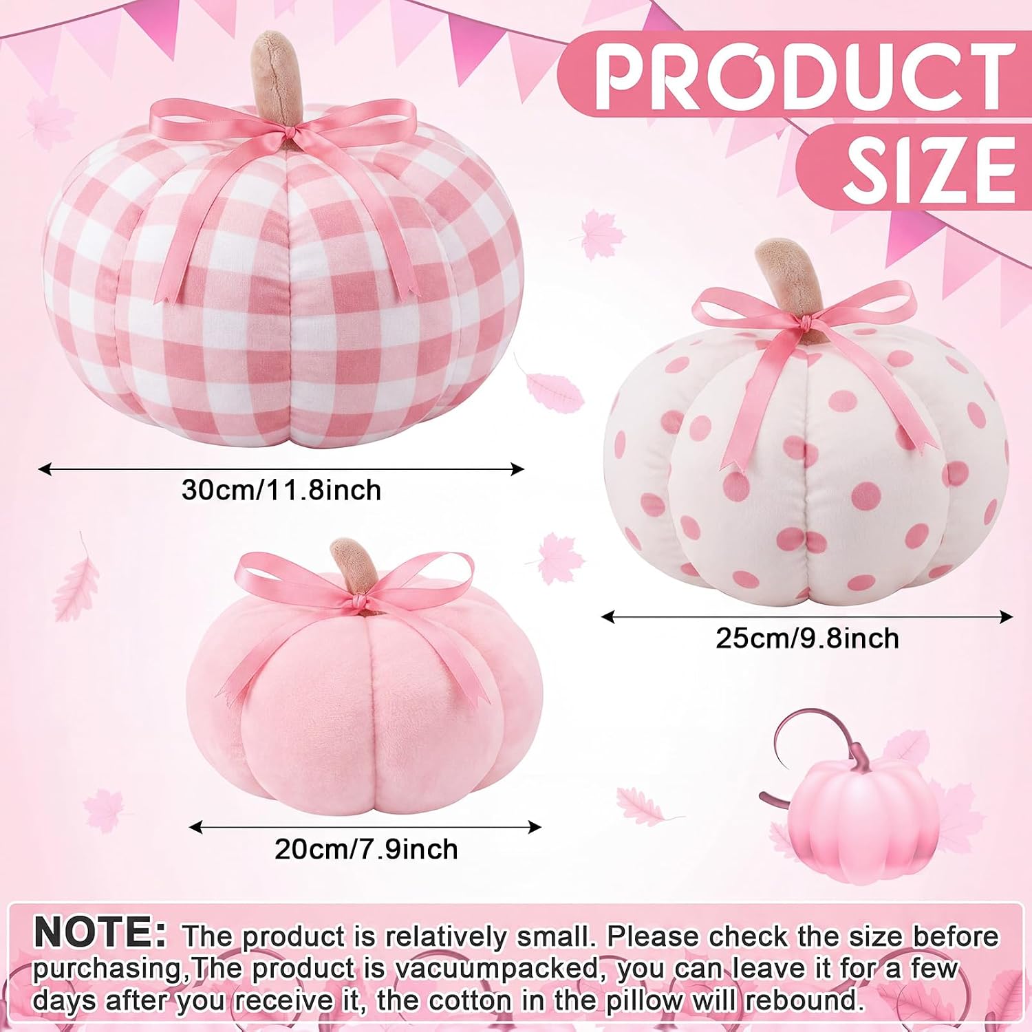 Yookeer 3 Pcs Pumpkin Throw Pillows Sherpa Fall Decor, Pink image 2