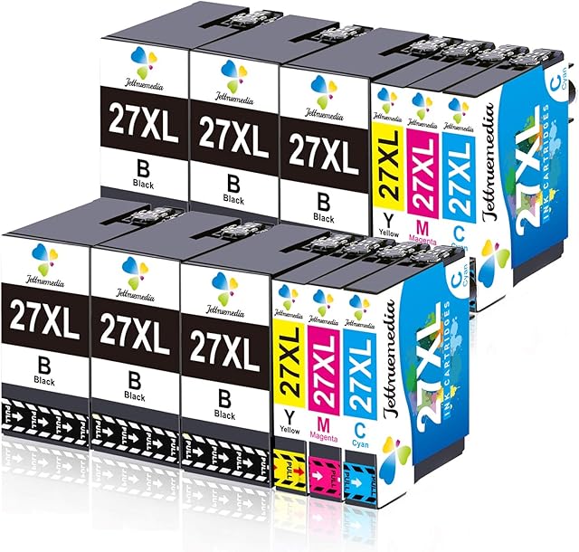 27XL Ink Cartridges Compatible for Epson 27 27XL Ink Cartridges Work for Epson Workforce WF-3620DWF WF-7610DWF WF-7110DTW 7620DTWF WF-3640DTWF WF-7210DTW WF-7710DWF WF-7715DWF WF-7720DTWF