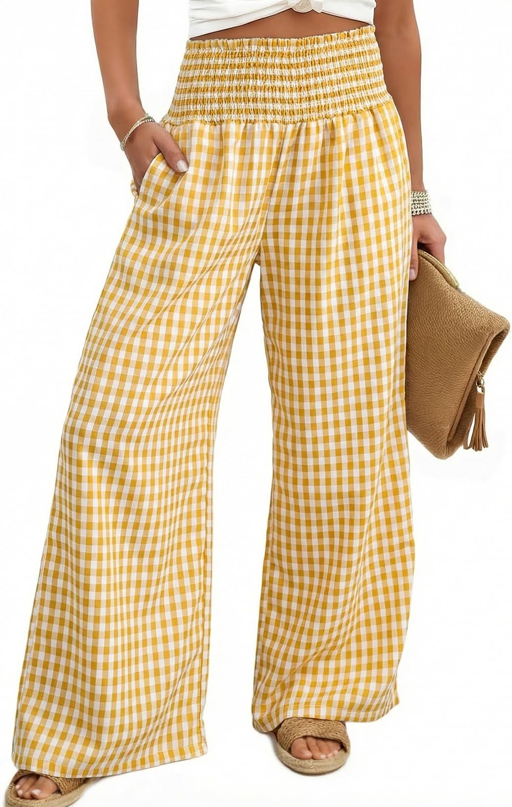 Dokotoo Womens Striped Gingham Pants 2026 Casual Pants Cute Comfy Bottoms with Pockets Plaid Outfits