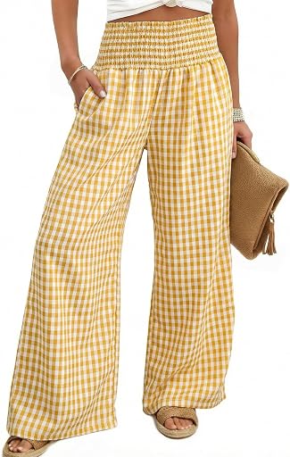 Dokotoo Womens Striped Gingham Pants 2026 Casual Pants Cute Comfy Bottoms with Pockets Plaid Outfits