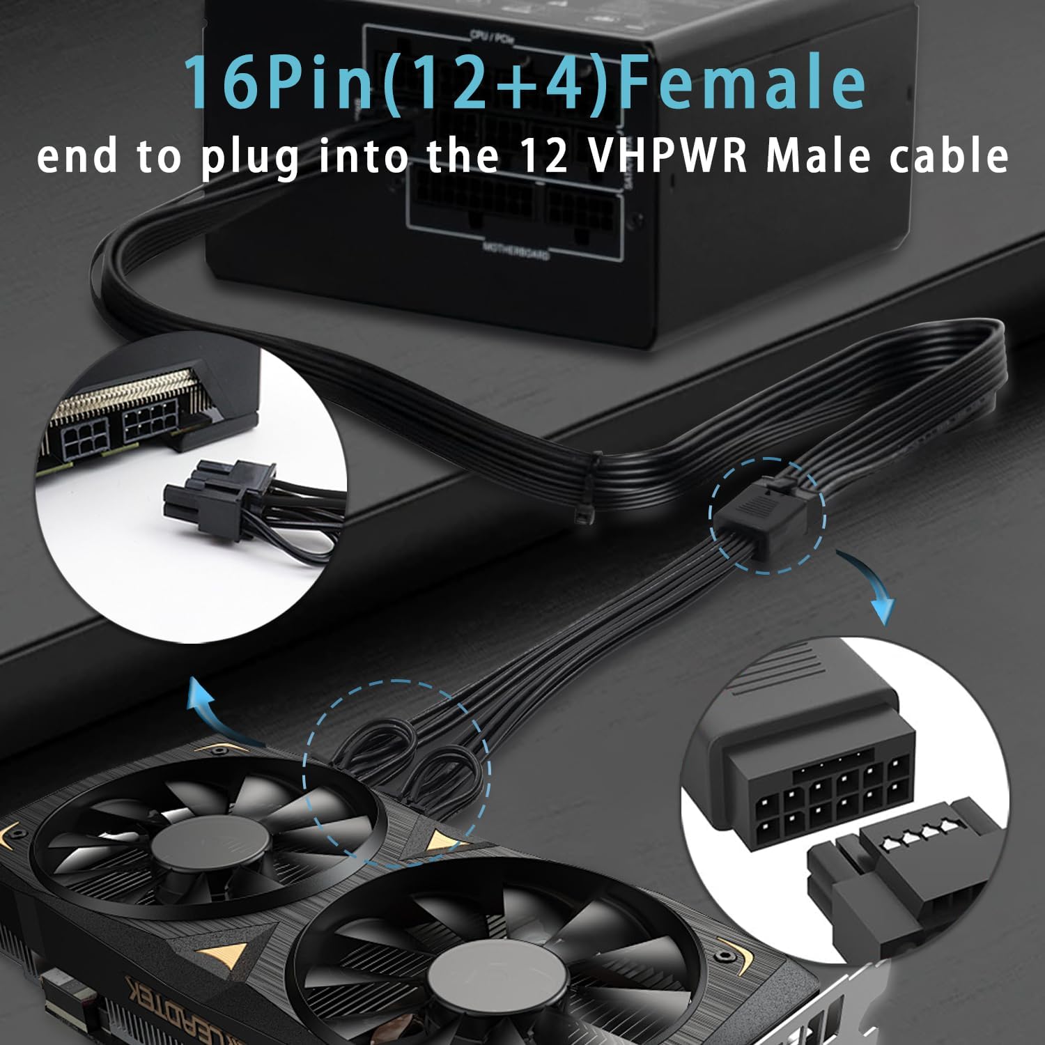 COMeap 12VHPWR Cable Extension, 2 Packs 16 Pin Female to Dual 8 Pin(6+2) Male PCIe Conversion GPU Power Cable for Power Supply with 12+4pin 12VHPWR Port 7in(18cm)