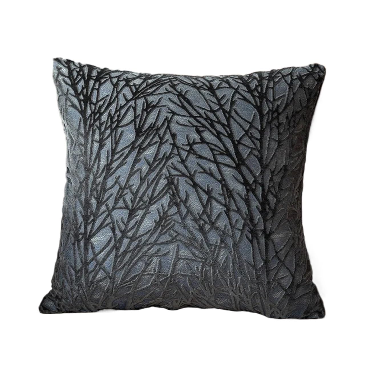 Housse de coussin chenille 50x50 cm grise et orange à motif arbre rétro
