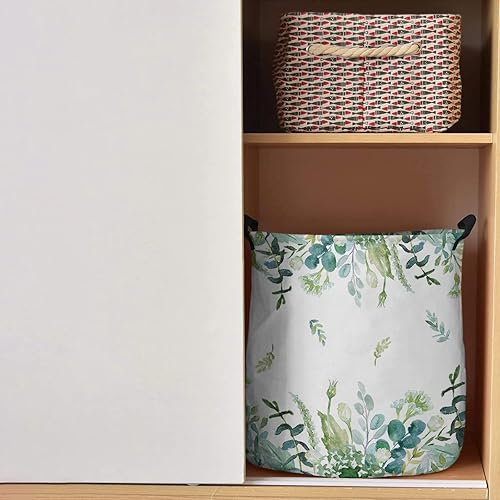 Miniatura 2 de Eucalyptus Leaves Large Laundry Basket,Collapsible Bag with Easy Carry Handles,16.5x17in Waterproof Foldable Freestanding Hamper,Washing Bin Storage