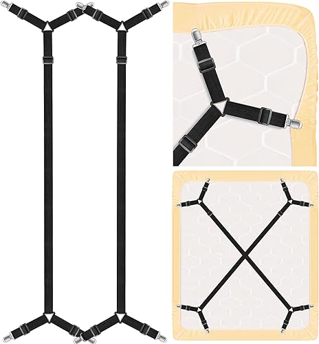 Miniatura 10 de Kelofty 4 clips para sábanas bajeras, 2 juegos de correas de soporte para sábanas con 3 clips antideslizantes, clips de colchón mejorados de 3