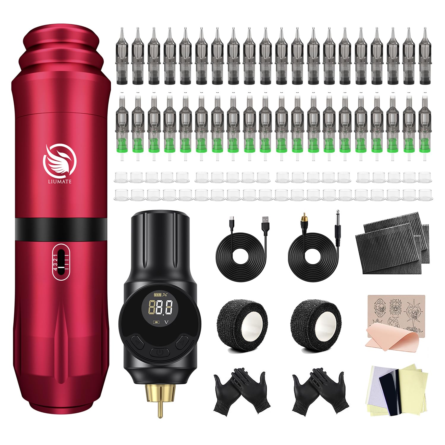 kit tatuo wireless con macchina rotante 40 aguette 40 bicchieri inchiostro