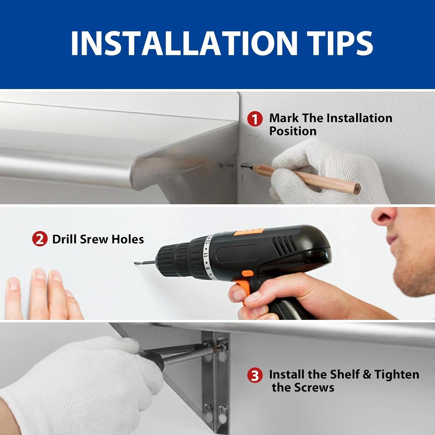 APLSS NSF All 430 Stainless Steel Wall Shelf 12 x 24 Inches 210 lb, Floating Mount Rack for Commercial & Residential Use