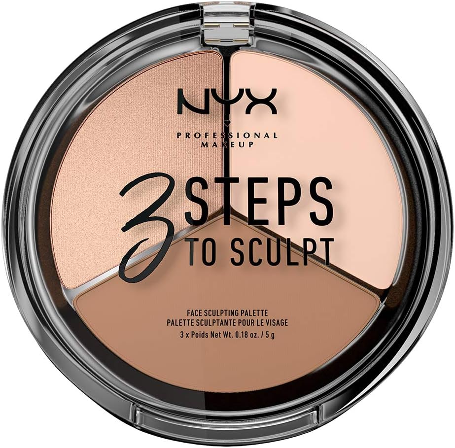 NYX Professional Makeup Fair1 3 Steps to Sculpt Face Sculpting Palette, gezichtspoeder om te definiëren, contouren en highlighten, 3 nuances, 15 g