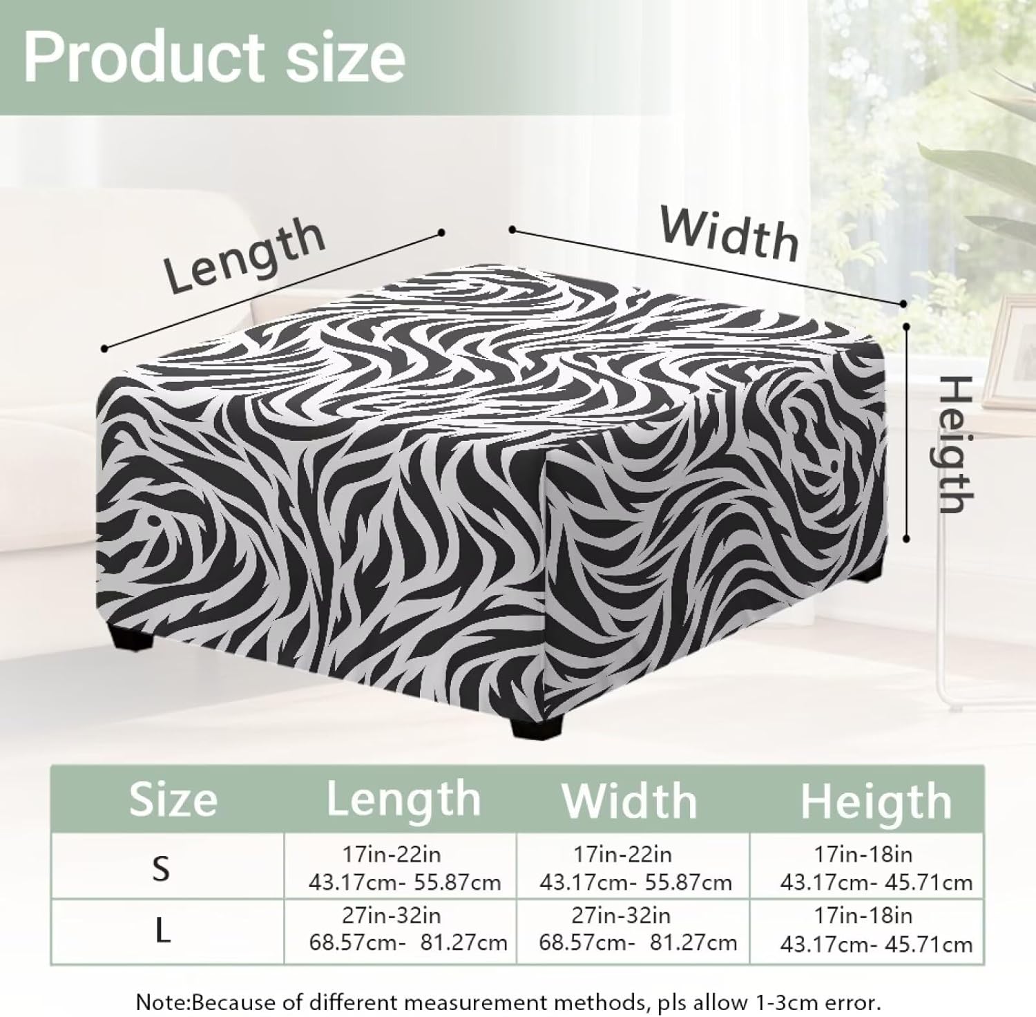 Ottoman Cover Square, Zebra Print Stretch Storage Ottoman Slipcover Waterproof Folding Footrest Stool Slipcover Footstool Protector Cover with Elastic Bottom