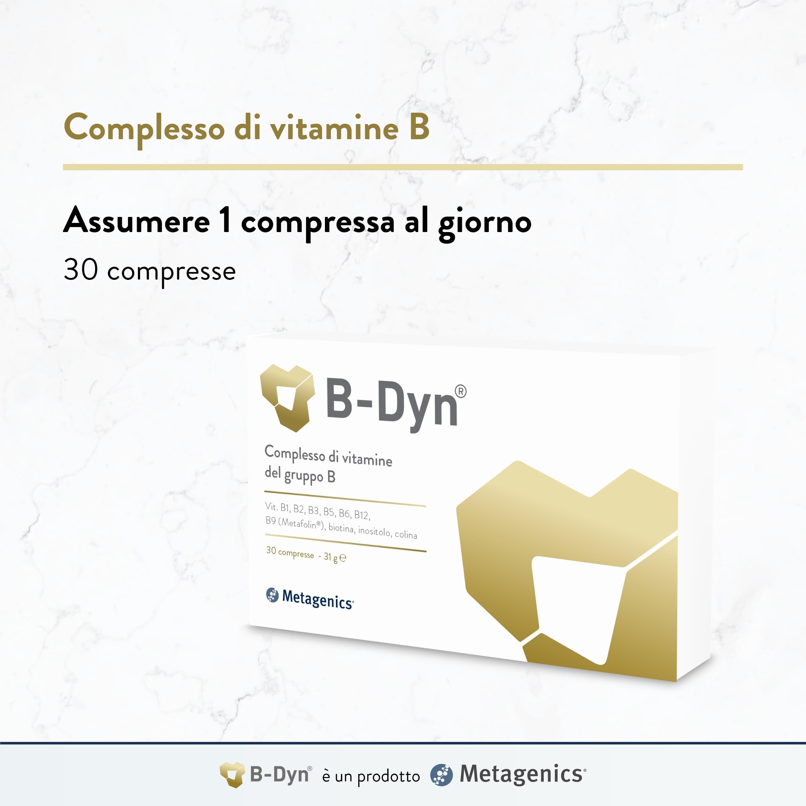 Metagenics B-Dyn - Sostiene il Sistema Nervoso, il Metabolismo dell'Omocisteina - Aiuta in Caso di Stanchezza - 30 Compresse
