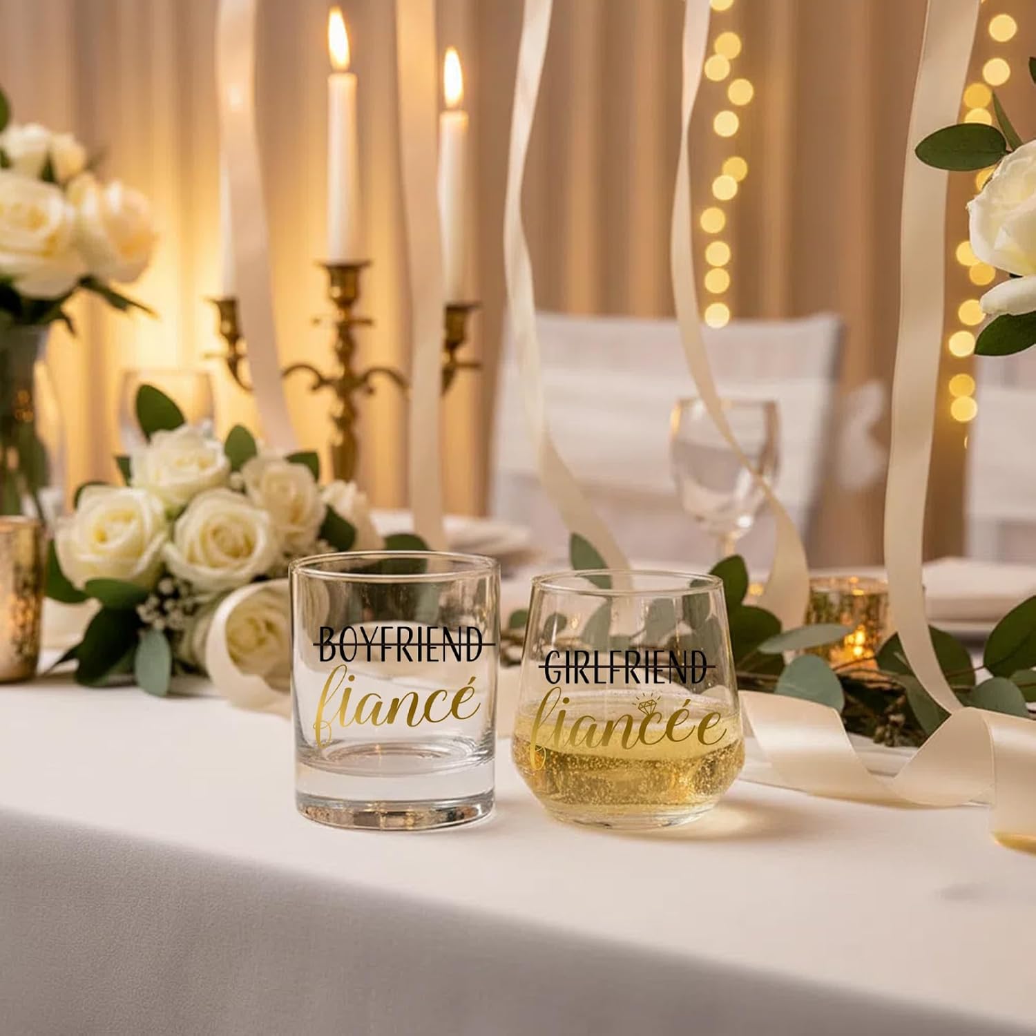 4PCS Fiance Gifts for Him Her Include Scented Candles Wine Bag & Glasses Set,Engagement Gifts for Couples, Engagement Gift for Newly Engaged Couples, Whiskey Wine Glasses Gift for Couple