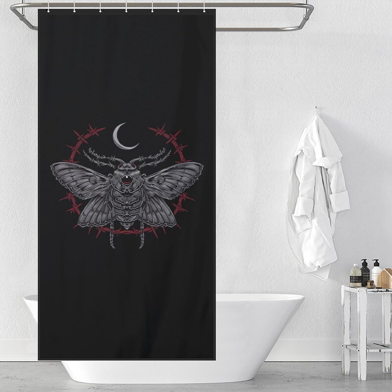 Gothic Moth Occult Funny Shower Curtains Washable Bath Curtain Liner with Hooks for Bathroom Bath Tubs 36x72Inch（92x183cm）