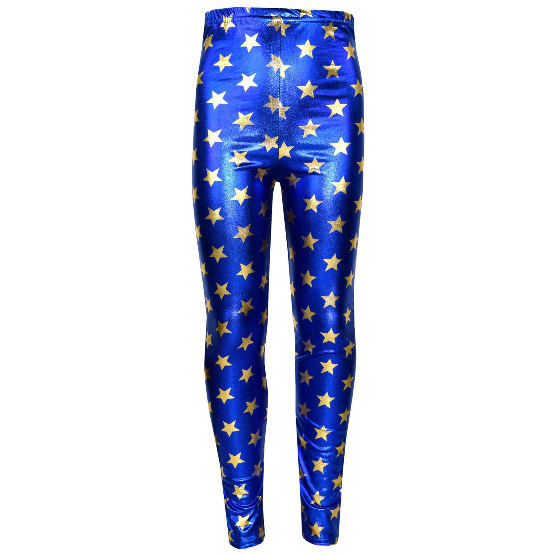 A2Z 4 Kids Girls Leggings Metallic Shiny Disco Fashion - Metalic Legging Golden Stars 11-12