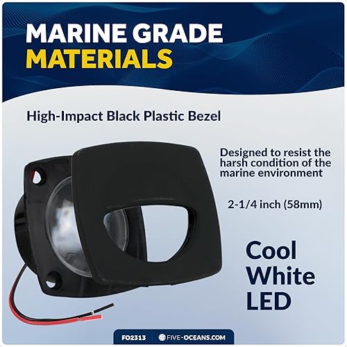 Miniatura 3 de Five Oceans Luz complementaria cuadrada de 2-14 pulgadas, LED blanco frío, carcasa negra, luces de cortesía marinas para interiores, cubierta,