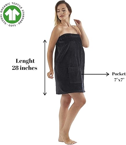 Miniatura 7 de C&B - Toalla envolvente para mujer, 100% algodón turco orgánico, ajustable, para spa, gimnasio, piscina con bolsillo (azul marino)