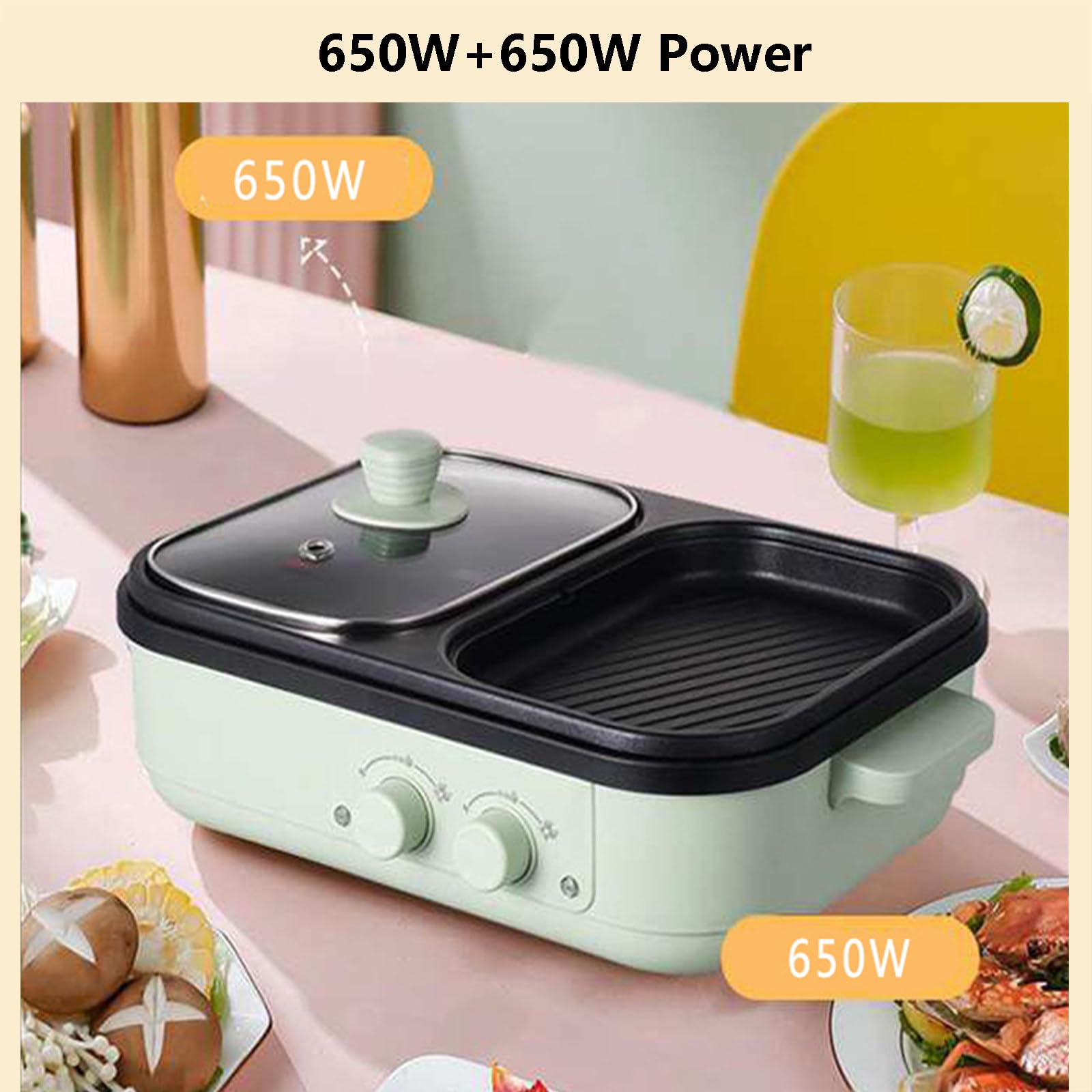 2-in-1 Electric Hot Pot & Frying Pan, 1300W | Non-Stick, Dual Independent Temperature Control