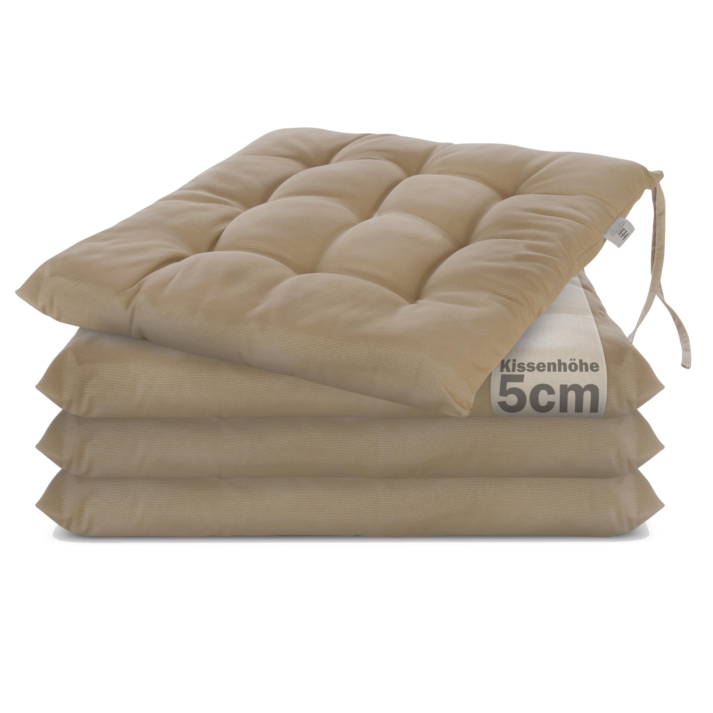 Brandsseller poduszka do siedzenia, poduszka dekoracyjna, poduszka na krzesło, poduszka ogrodowa, 9 pikowań, w różnych motywach (zestaw 4 szt, taupe)