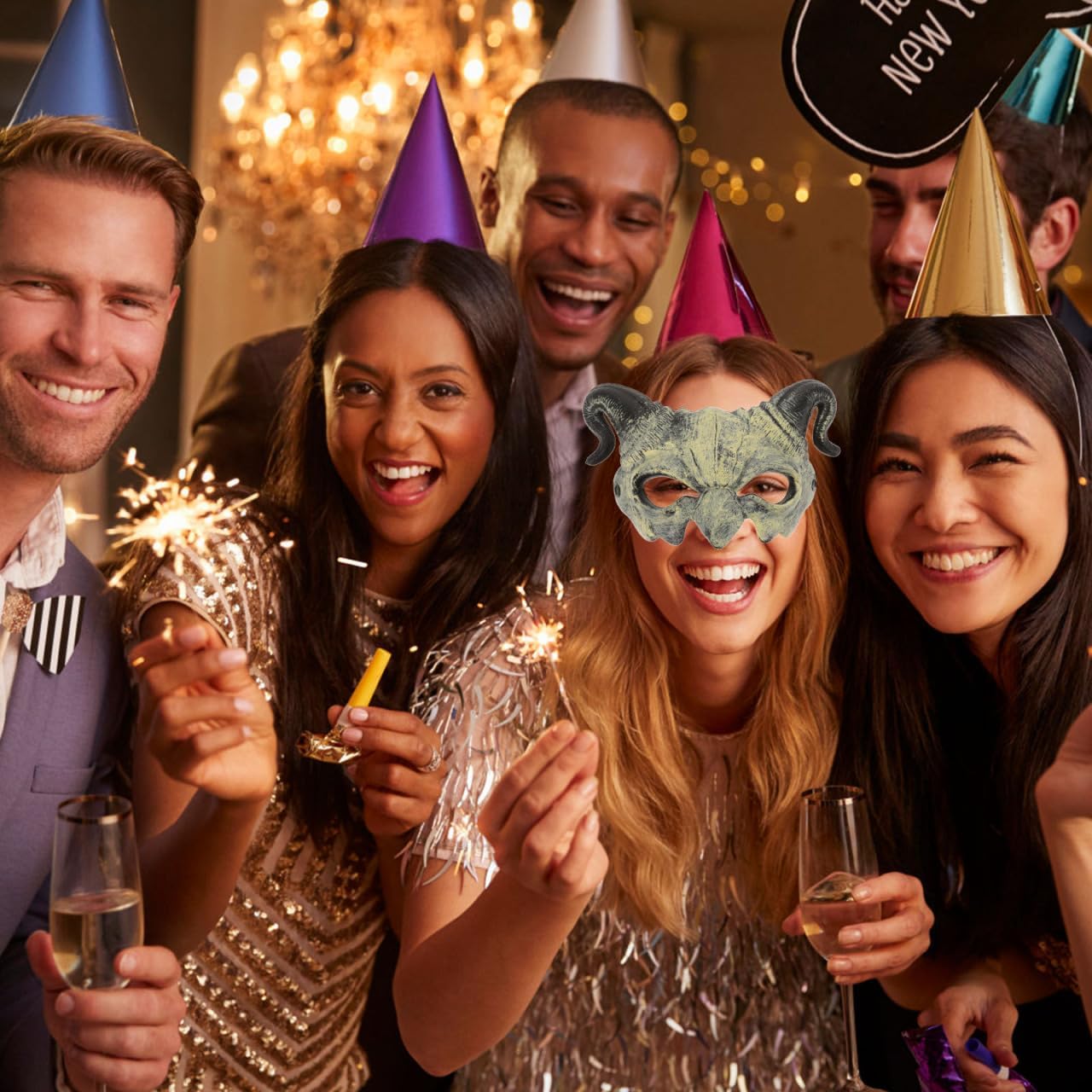 STOBOK Halloween Devil Mask Horror Half Face Mask Scary Horn Ghost Monster Cosplay for Halloween Cosplay Costume Beige - Image 6