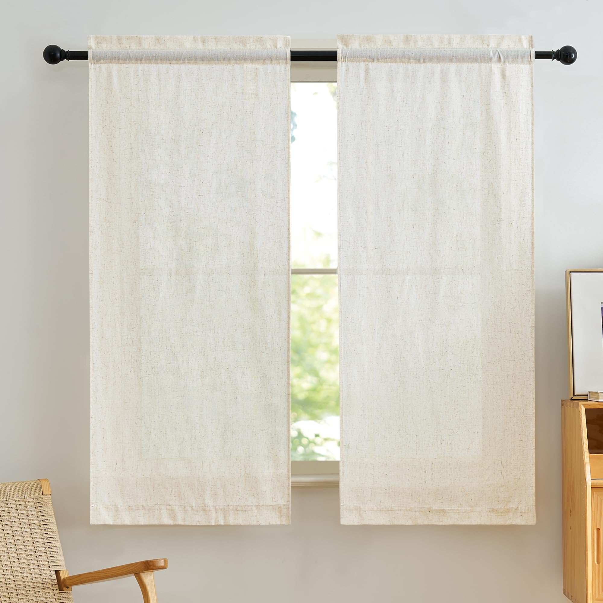 PONY DANCE Cortinas Dormitorio Cortas 60x120cm Cortinas de Lino Visillos Cortos para Ventanas Cortinas Translucidas 2 Piezas Cortina Cocina Ventana, Crema