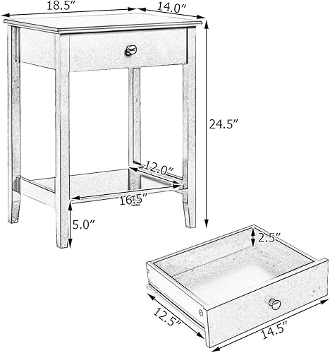 Miniatura 3 de COSTWAY Mesita de noche Mesa de almacenamiento Pantalla de almacenamiento Muebles de dormitorio Estante de cajón al lado de gris
