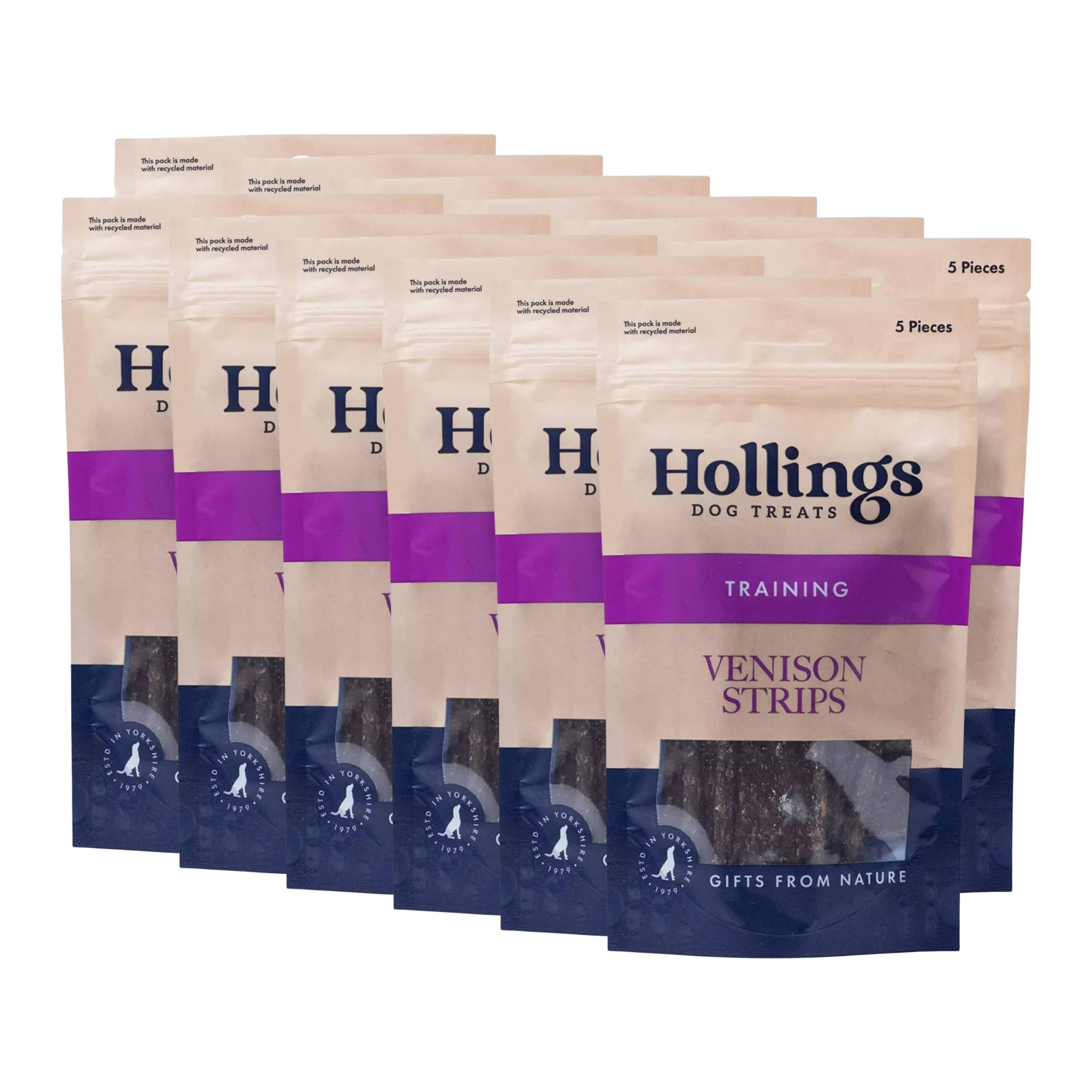 Hollings Treat Strips with Venison Dog Training Treats, 100% Natural, Air Dried Venison Strips for Adult Dogs, Gluten Free & High in Protein 100g (60 Pack)