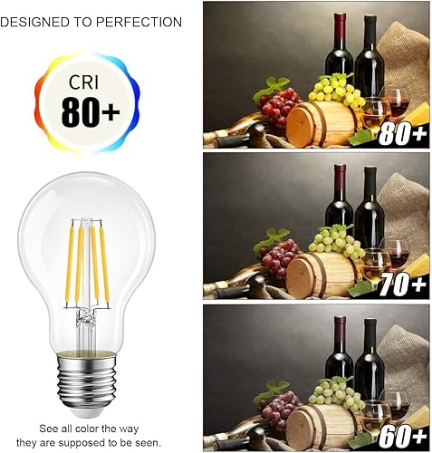 Miniatura 3 de Bombillas LED E26, equivalente a 40 W, blanco cálido, 2700 K, bombilla de filamento LED A19 de vidrio transparente clásico no regulable, paquete de 6