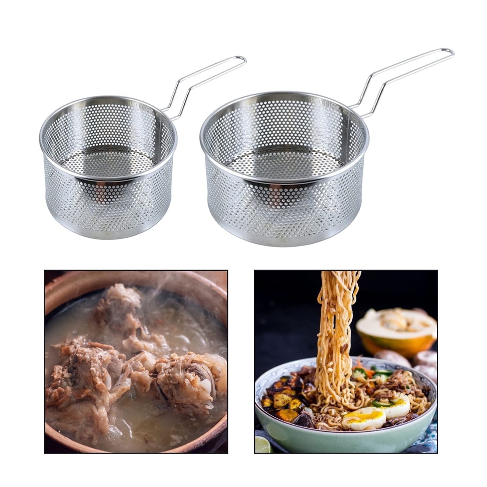 NEBE Panier à Friteuse Panier à Frire en Acier Inoxydable Panier à friture de Cuisine Noodle Dumpling Passoire Poêle à Frire Panier à Frire Panier à Frire(S)