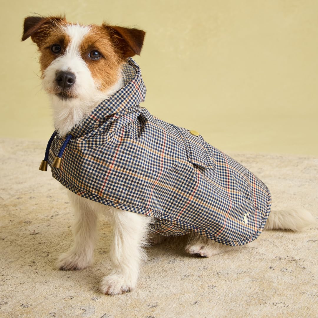 Rosewood x Joules Henson Check Packaway Dog Jacket, Small – Lightweight Water-Resistant Coat with Hood, Adjustable Velcro Fastenings, Portable for Travel & Walks
