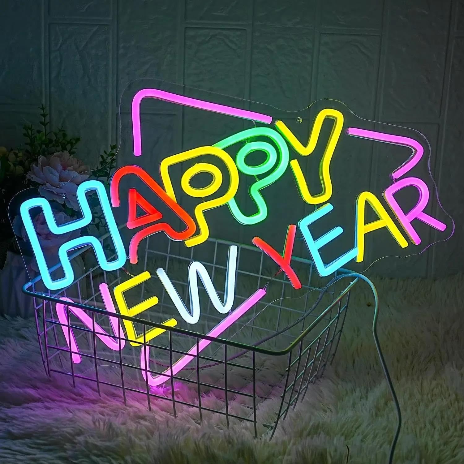 LEMST Signs Lamp Happy New Year Neon Sign Room Decoration Lights for Home Party Bar Club Shop Dimmable Wall Decor 30cmх43cm