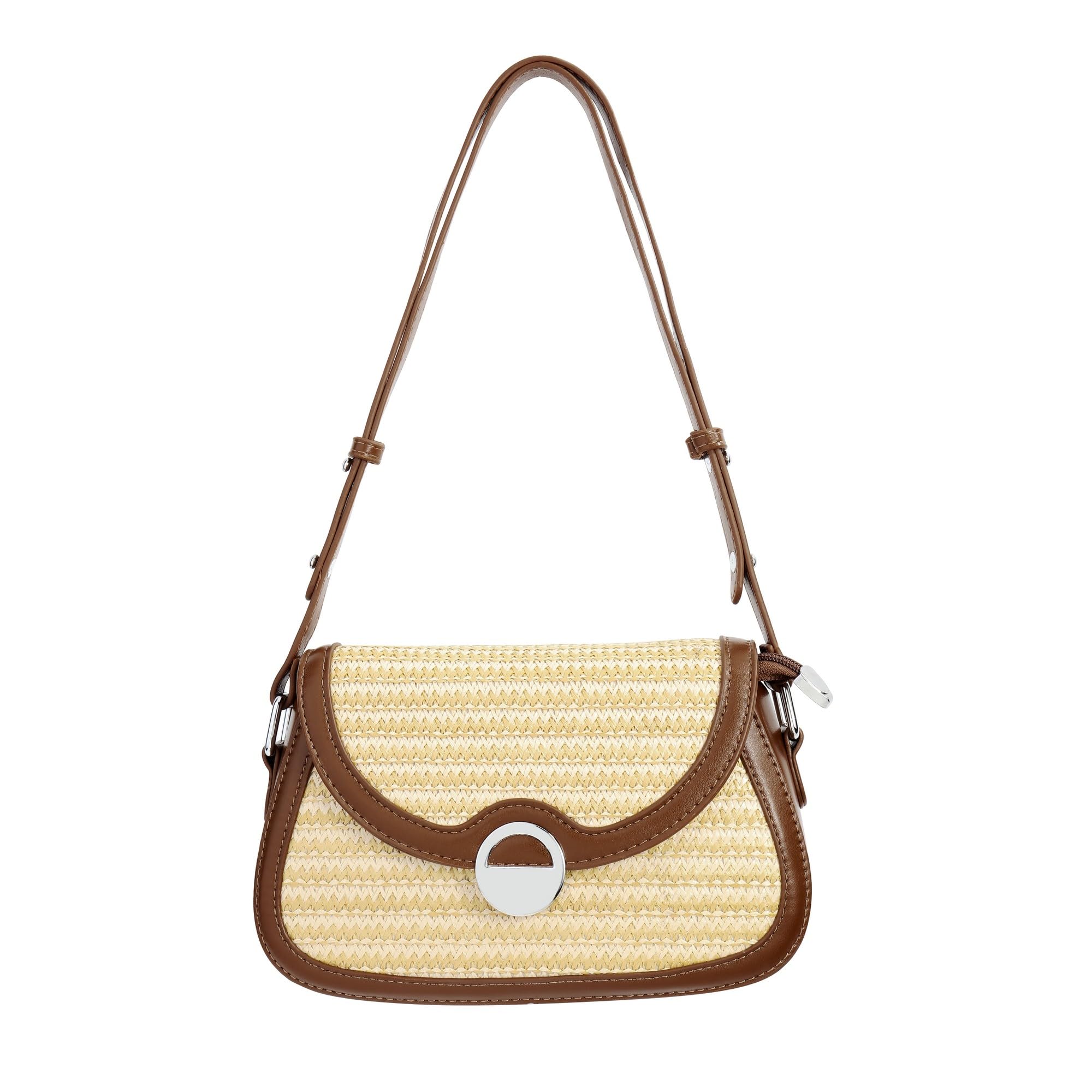 CHIC DIARY Kleine Basttasche Damen Strohtasche PU Leder Unte