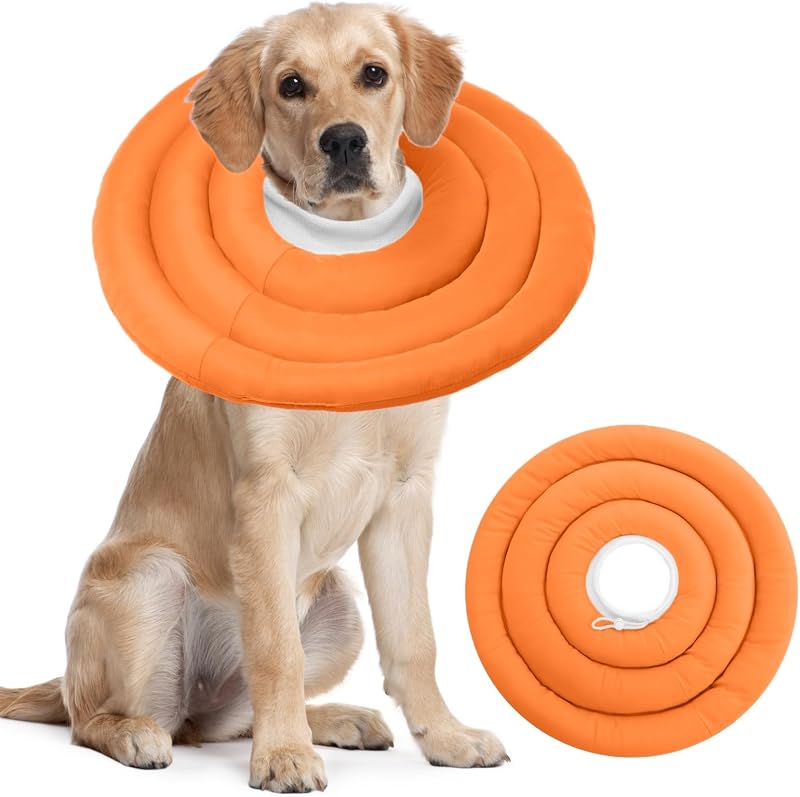 Colar de Recuperação para Cães IDOMIK, Cone Macio Impermeável Ajustável, Orange 2XL