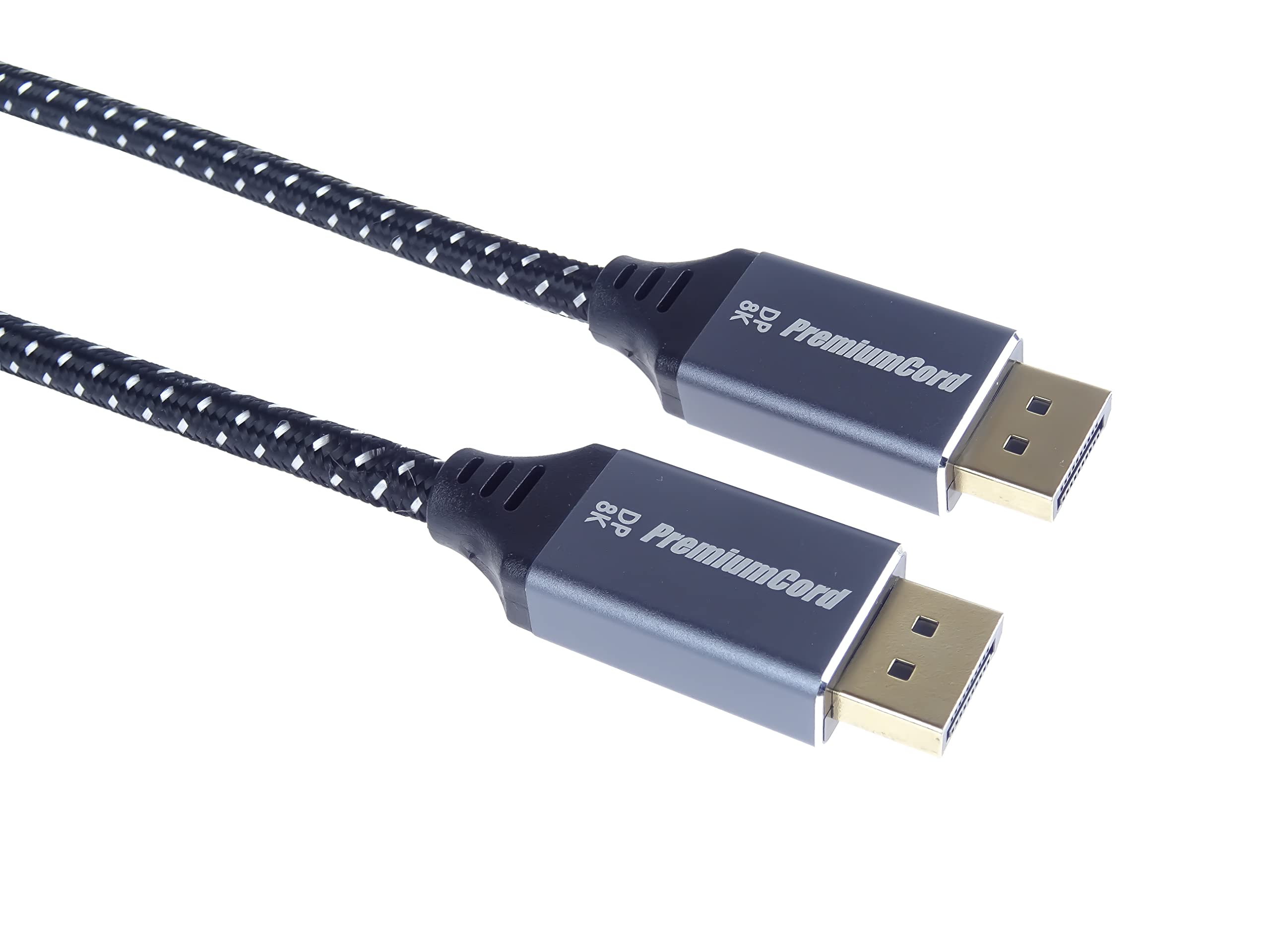 PremiumCord Câble DisplayPort 1.4 8K M/M 1,5 m, DisplayPort vers DisplayPort, 32,4 Gbps, vidéo 8K @ 60Hz, 4K @ 120Hz 2160p, HDCP 2.2, connecteurs dorés, câble textile tressé. (Lot de 4)