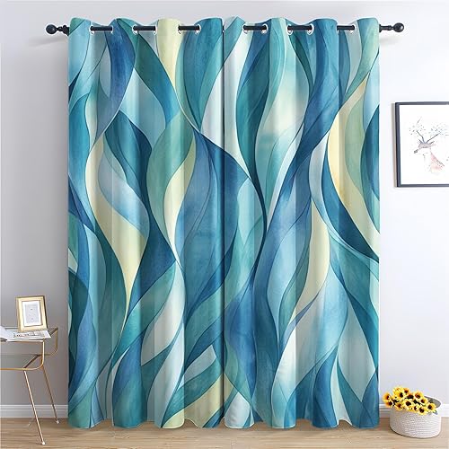 Miniatura 9 de Cortinas opacas con ondas retro de 84 pulgadas de largo, cortinas modernas de mediados de siglo para decoración de dormitorio, cortinas de ventana