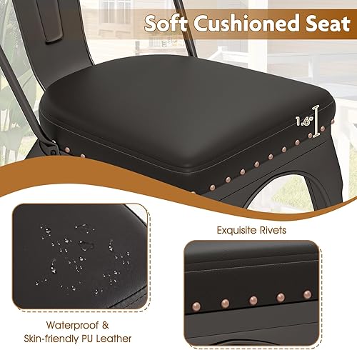 Miniatura 4 de COSTWAY Juego de 4 sillas de comedor de metal, apilables de 18.5 pulgadas, sillas laterales Tolix de cocina industrial con cojines, respaldo alto