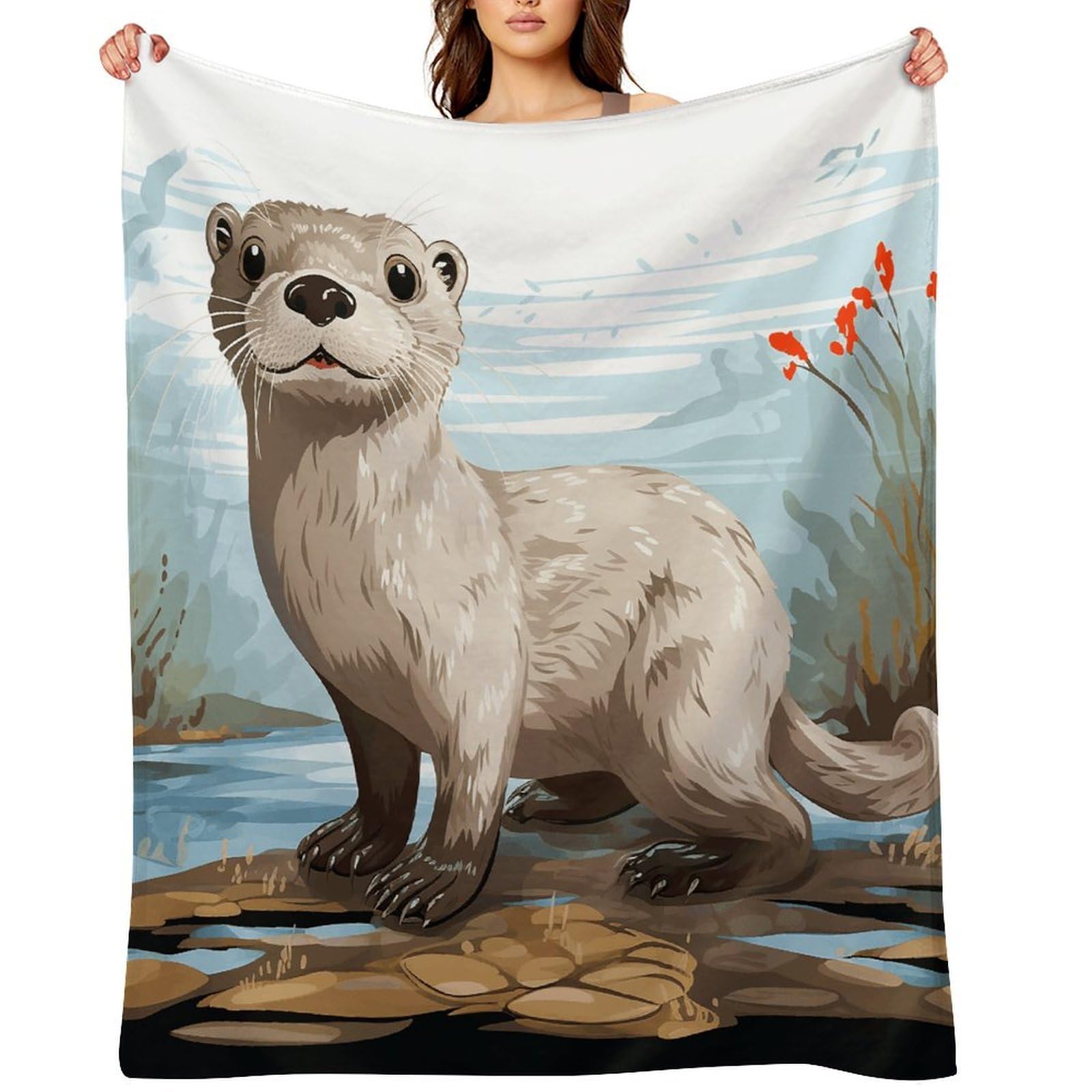Otter Throw Blanket for Couch and Bed Super Soft Warm Lightweight Throw Blankets Cozy Fuzzy Flannel Blanket Personalized Decorative Blankets for Sofa Decor 60"x80"