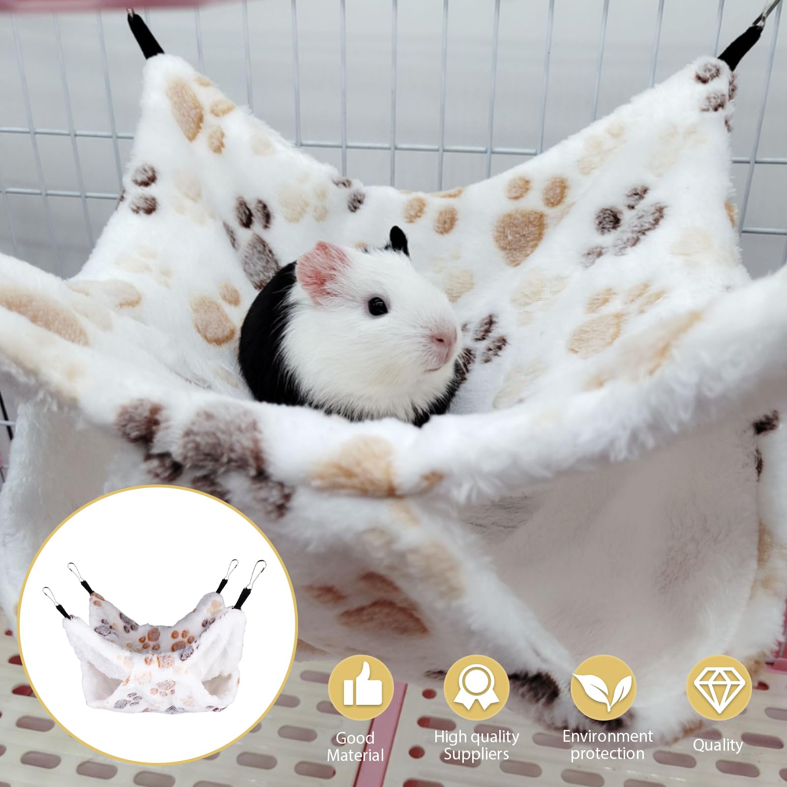 Lot de 4 hamacs pour cochons d'Inde : hamac double couche pour rats et cochons d'Inde Accessoires suspendus pour furets rats cochon d'Inde perroquet Hamster