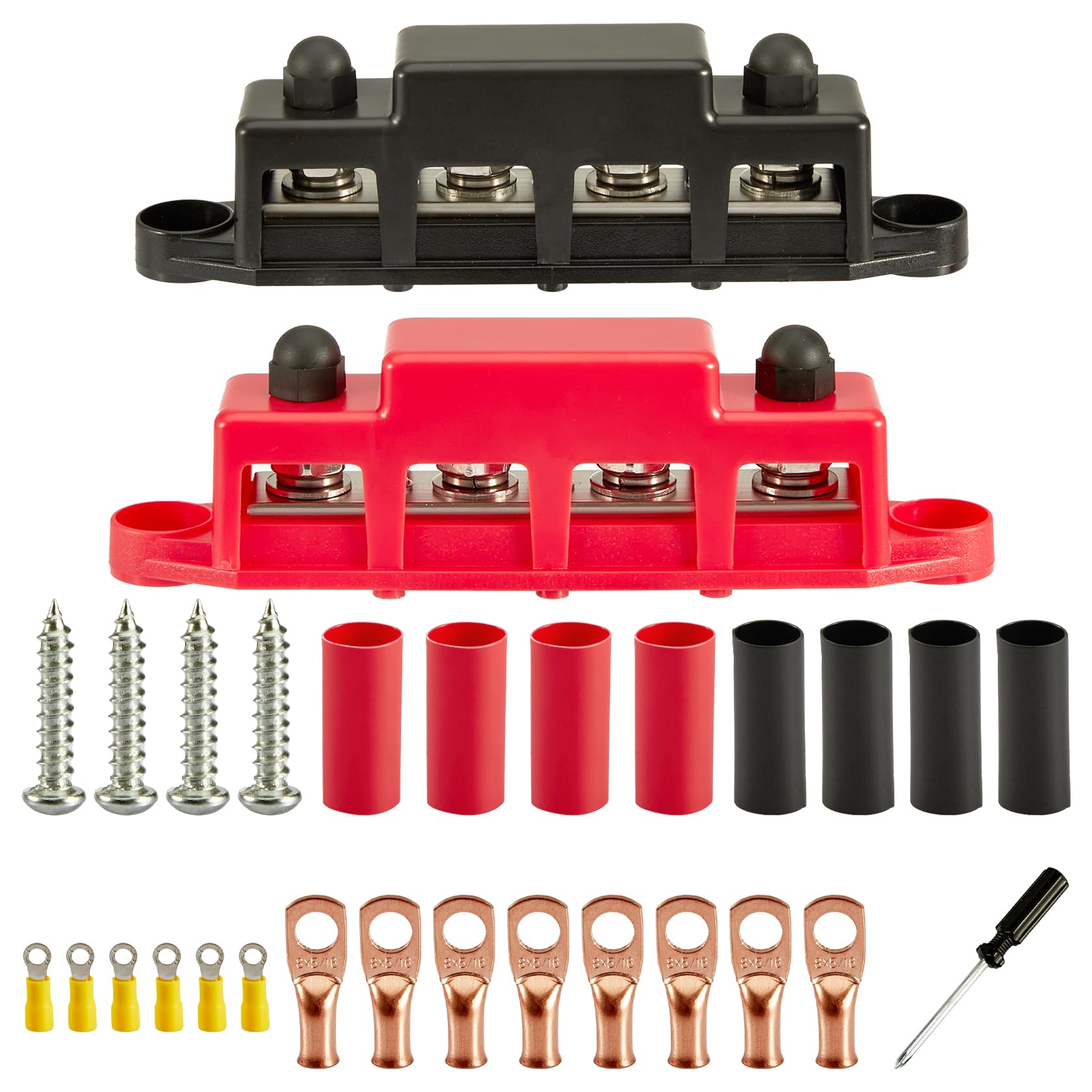 Pindex Bloque Colector M8 250 A CC 12 V-48 V Con 4 Pernos de Terminales M8, Bloque de Distribución de Corriente M8, Barra Colectora de 12 V para Autocaravanas Barcos Yates Coche RV Camión