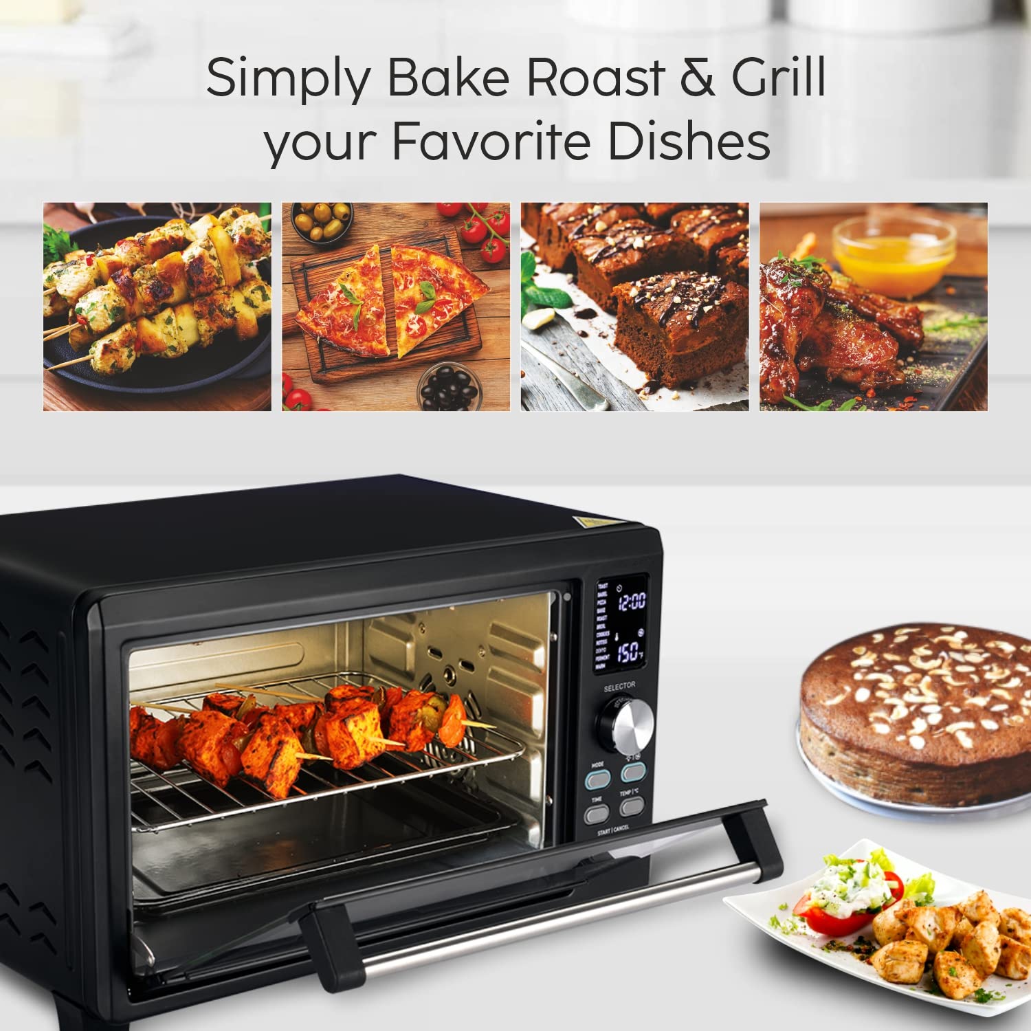 Glen 23 Litre Digital OTG with a pizza baking inside, illustrating its use for various dishes.