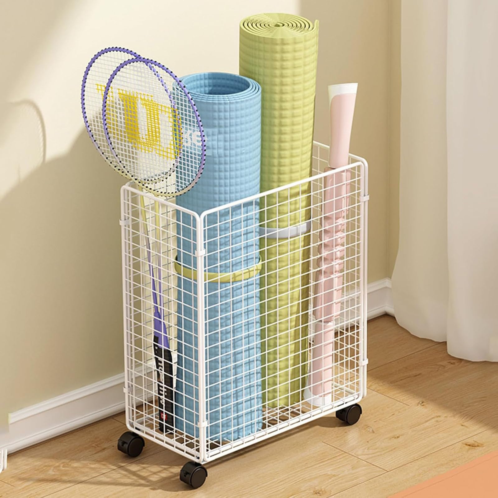 Support de rangement tapis de yoga en structure durable avec étagère pliable