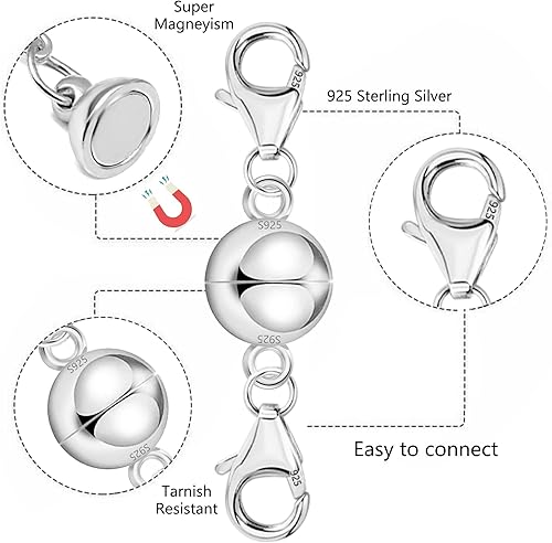 Miniatura 6 de Collar magnético de plata de ley 925 con doble cierre de langosta y cierres de joyería de plata de ley doble