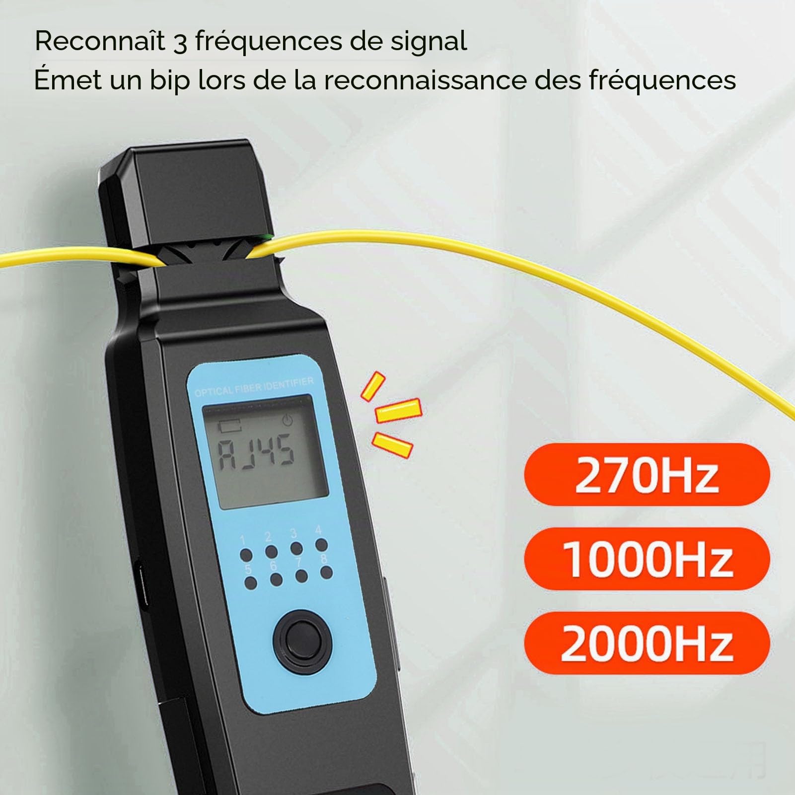 Fockety Identificateur de fibre optique en temps réel avec réponse d'onde 850-1650 nm, VFL 10 km intégré, outils pour fibre optique, détecteur de trafic de câbles -70 dBm à +10 dBm