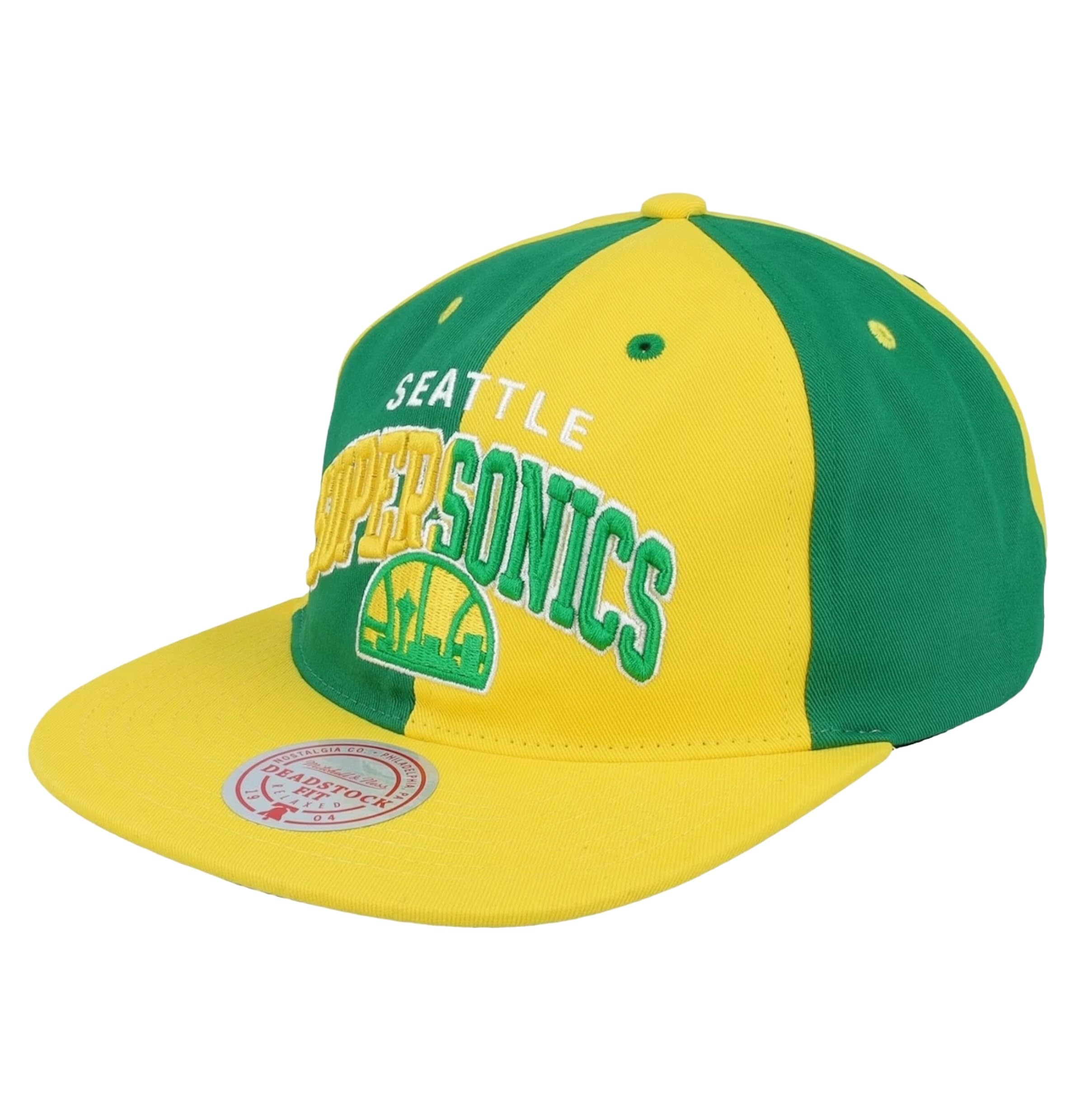 Seattle Supersonics NBA Pinwheel of Fortune Snapback Hat, Yellow/Green