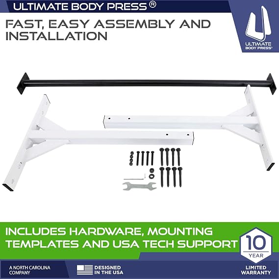 Wall or Ceiling Mount Pull Up Bar with 48 Straight Bar and 22 Risers, Double Wall Mounting Plates Fit 16 or 24 Studs and Joists by Ultimate Body Press