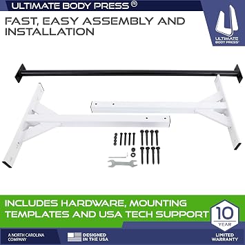 Wall or Ceiling Mount Pull Up Bar with 48 Straight Bar and 22 Risers, Double Wall Mounting Plates Fit 16 or 24 Studs and Joists by Ultimate Body Press