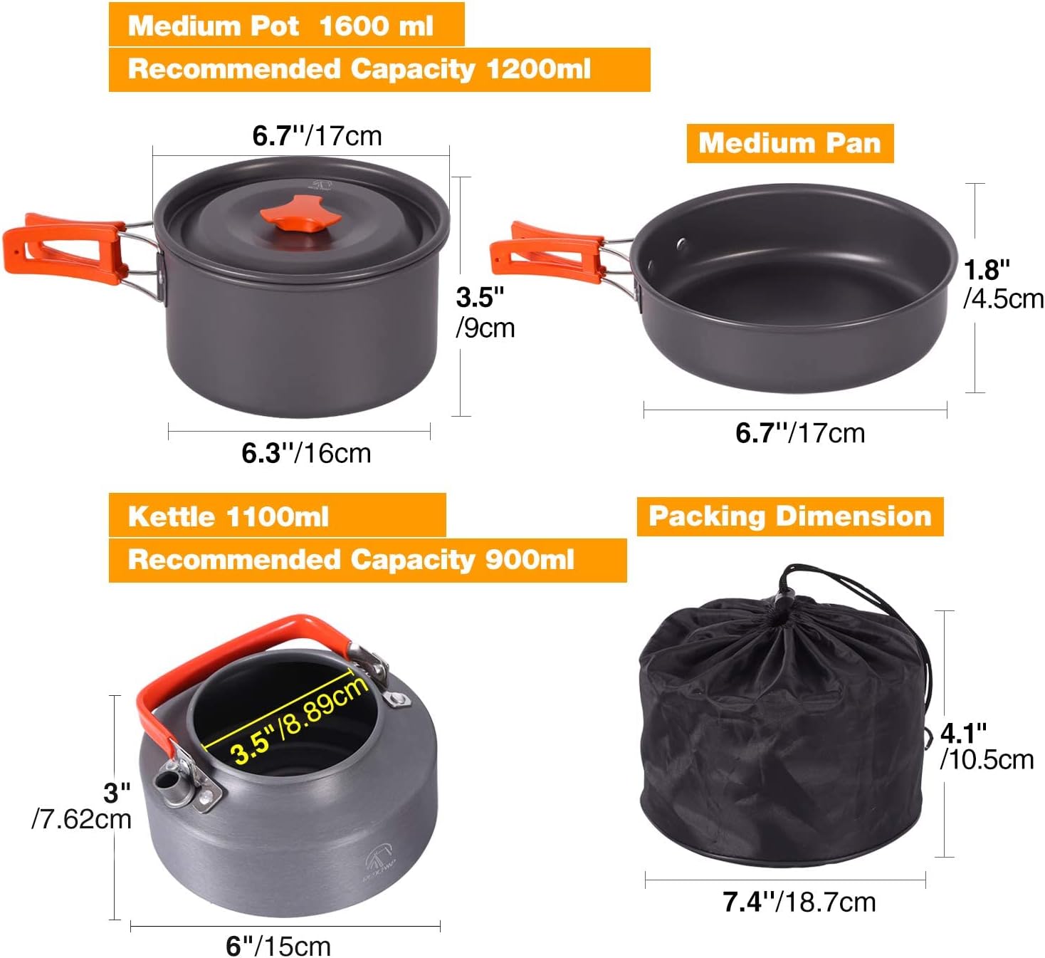 REDCAMP 12/13/17/22 PCS Camping Cookware Set Mess Kit, Lightweight & Compact Backpacking Cooking Set, Anodized Aluminum Camping Pots and Pans Set : Everything Else