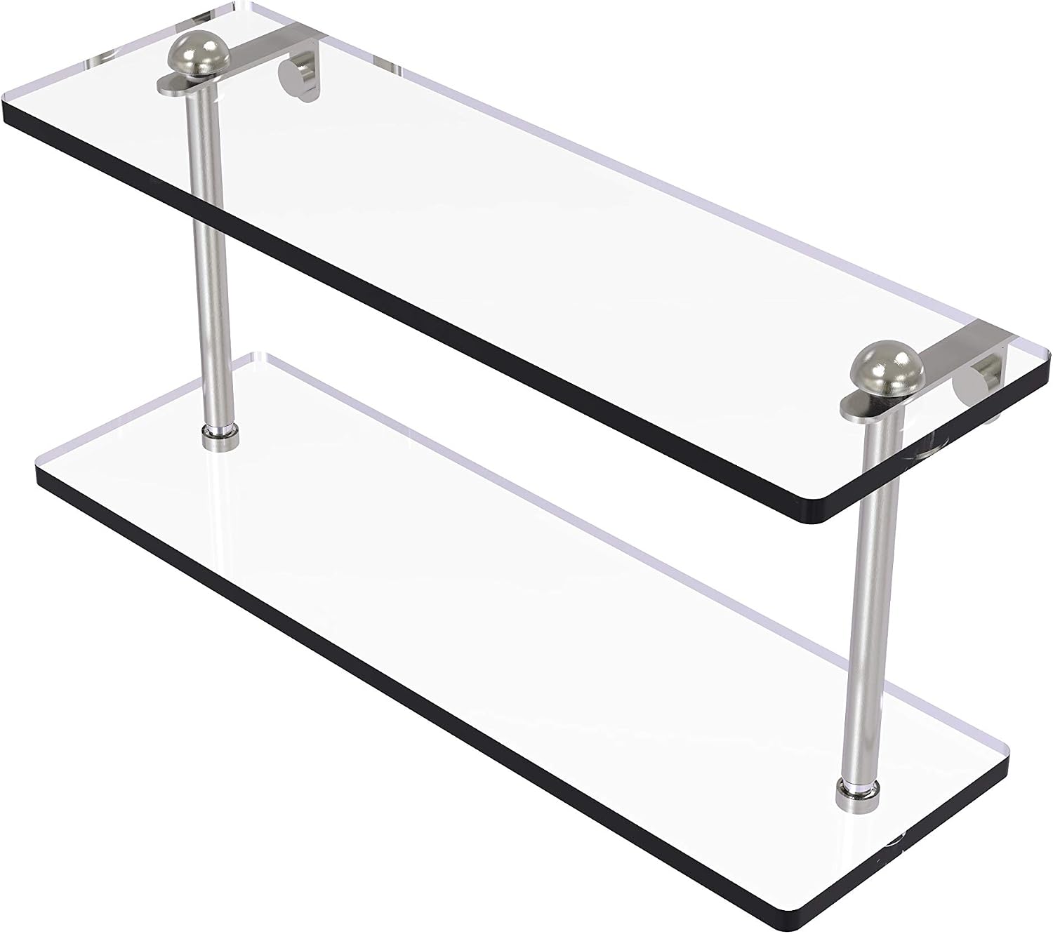 Allied Brass RC-2/16 16 Inch Two Tiered Glass Shelf, Satin Nickel