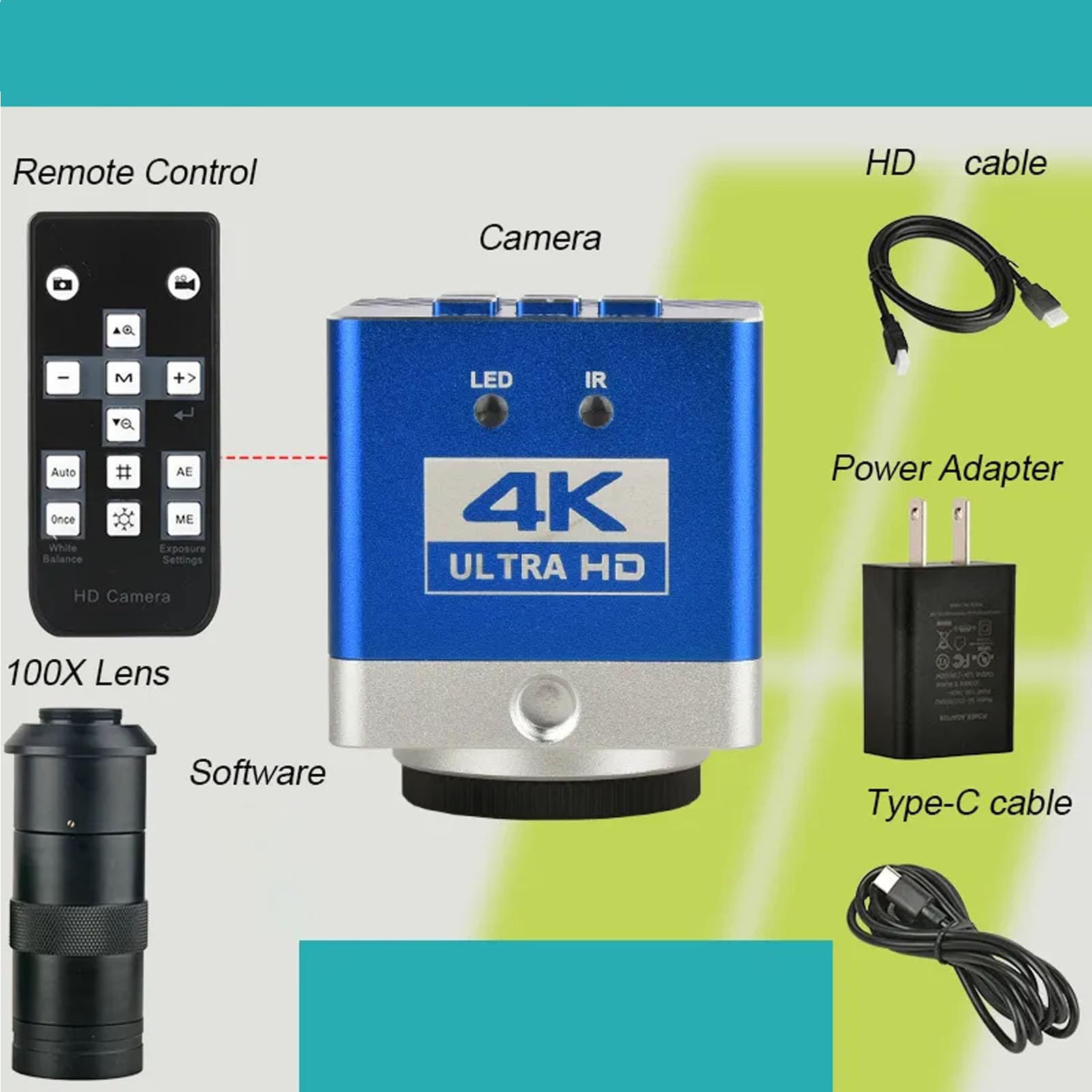 Cryfokt Cámara Microscópica Digital Profesional 4K HD 8.3MP con Control Remoto para Inspección, Negra