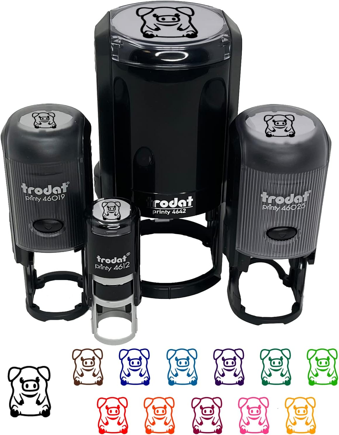 Cute Little Pig Sitting Self-Inking Rubber Stamp Ink Stamper for Stamping Crafting Planners - 1-1/2 Inch Large - Black Ink