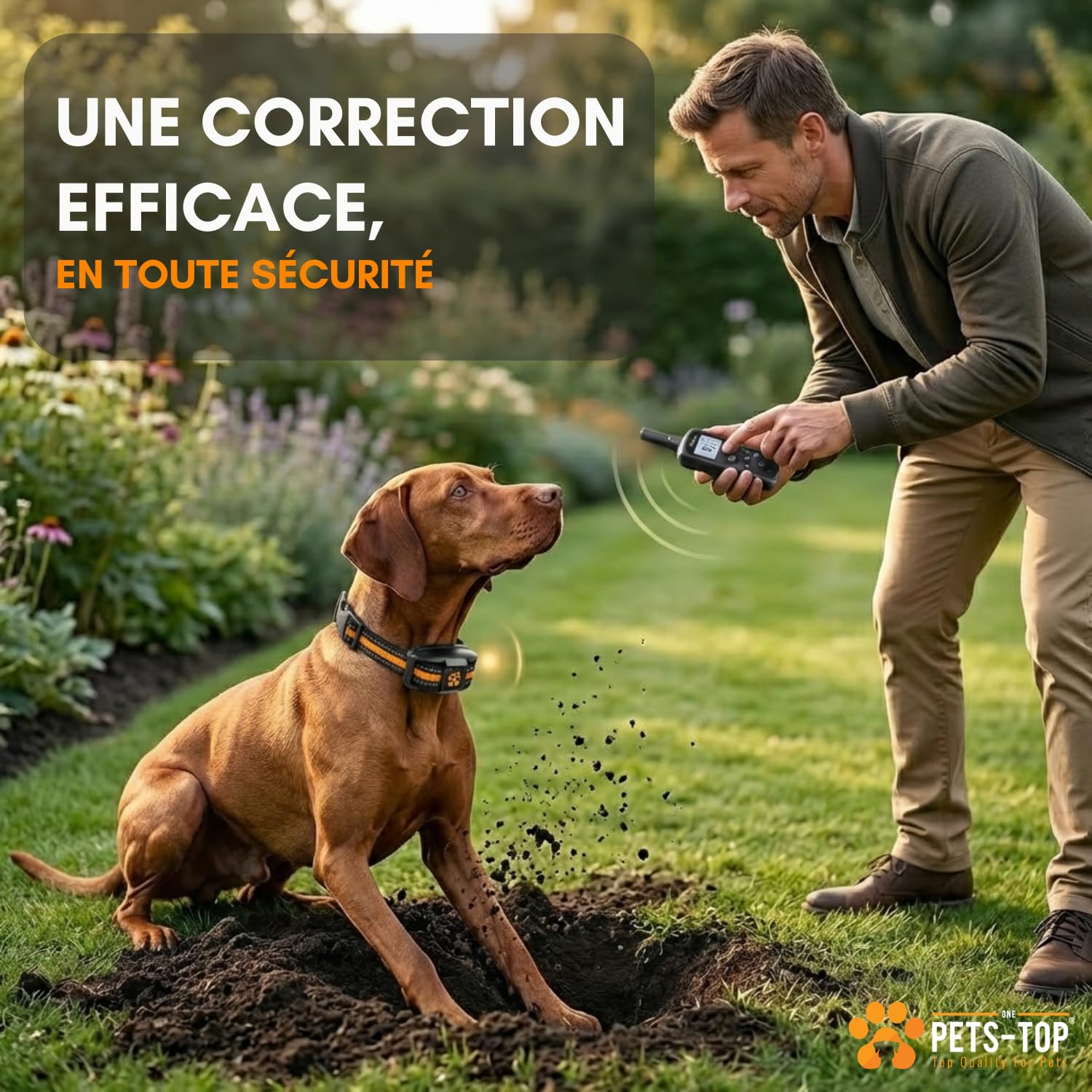 One PETS-TOP Collier de Dressage Chien – Collier Anti Fugue Étanche IPX7 avec Télécommande – 3 Modes : Bip, Vibration, Stimulation Electrostatique – pour Chiens de Toutes Tailles (Pack 1 Chien)