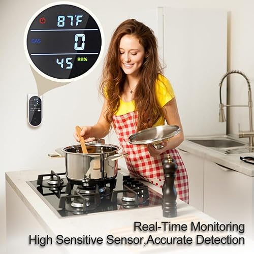 Miniatura 4 de Detector de gas natural 3 en 1 con pantalla de temperatura y humedad, detector de fugas de gas propano combustible con enchufe y alarma audiovisual