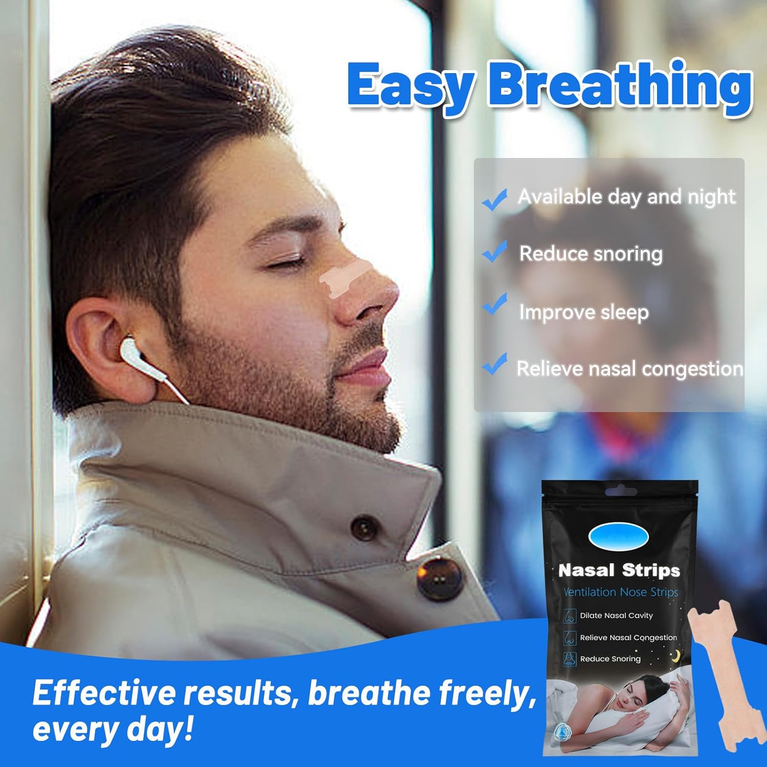 60PCS Nose Strips for Breathing,Extra Strength Nasal Strips for snoring,Suitable for Nasal Congestion & snoring (60) - Image 2